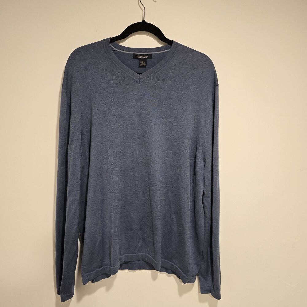 BANANA REPUBLIC Luxury Blend Silk Cashmere V-Neck Sweater Sz XL Mens Blue Light